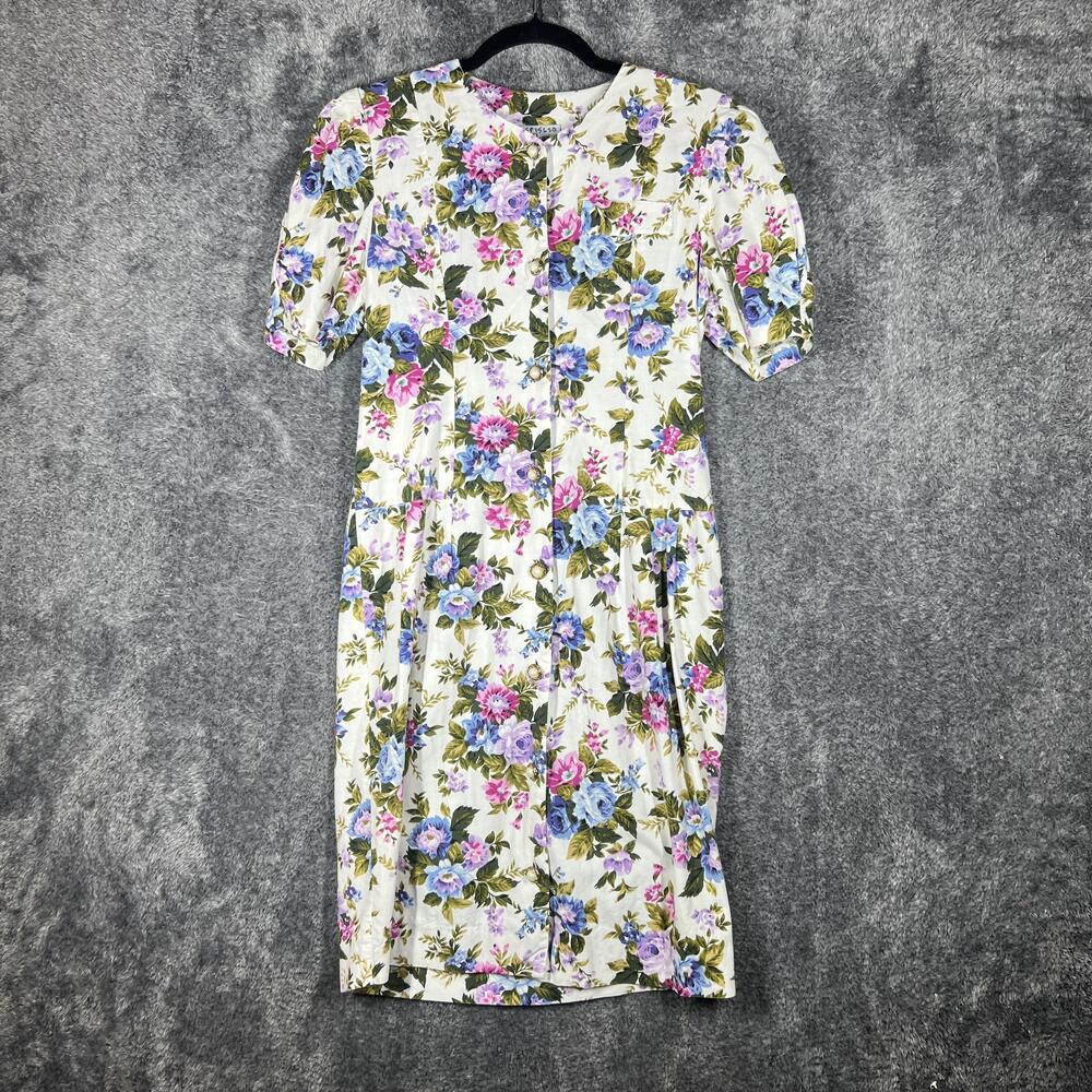Ms.Basia Dress Womens 6 Multicolor Floral Shirt Dress Midi Puff Sleeve Polyester